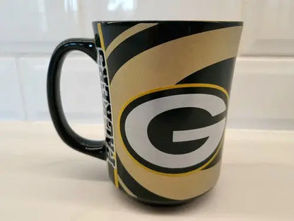 Green Bay Packers ceramic coffee mug featuring team logo and green gold colors