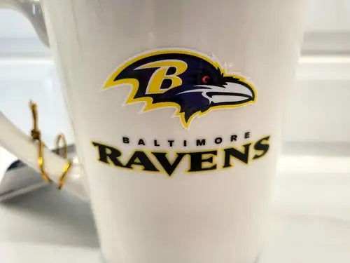 Baltimore Ravens coffee mug by Duck House featuring the team logo on bone china