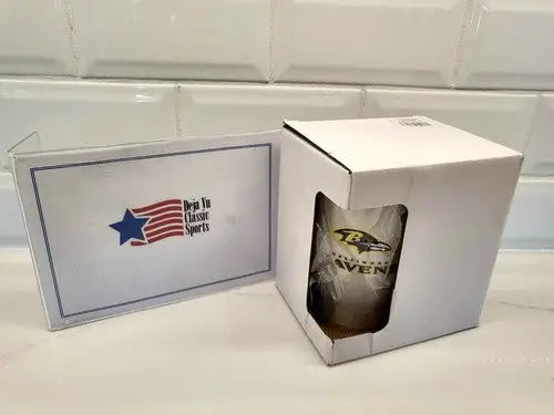 Baltimore Ravens coffee mug in box from Duck House for NFL fans and collectors