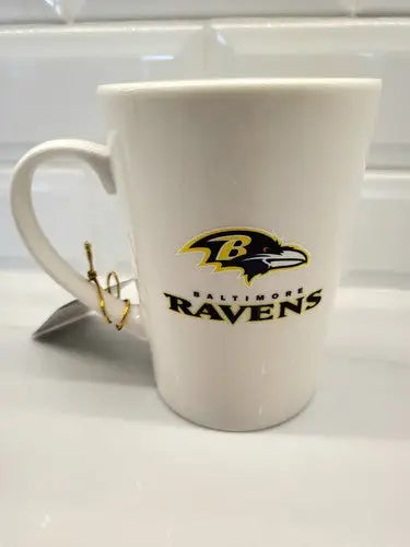 White Baltimore Ravens coffee mug from Duck House, perfect for fans and collectors