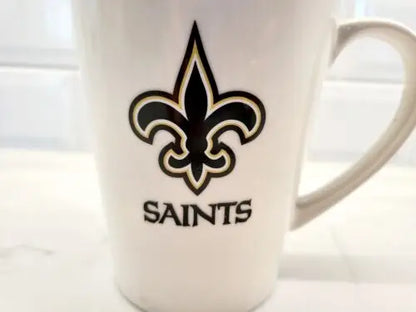 White Orleans Saints Bone China Coffee Mug by Duck House for fans and collectors
