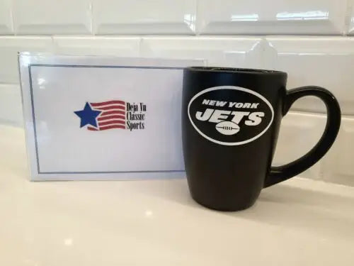 Black New York Jets ceramic coffee mug featuring bistro logo for NFL fans