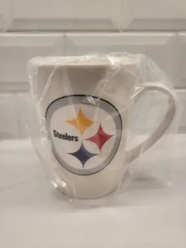 White mug featuring Pittsburgh Steelers logo made from licensed bone china