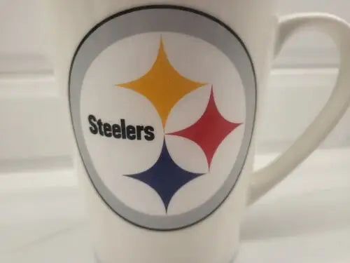 White Pittsburgh Steelers licensed bone china coffee mug with logo design