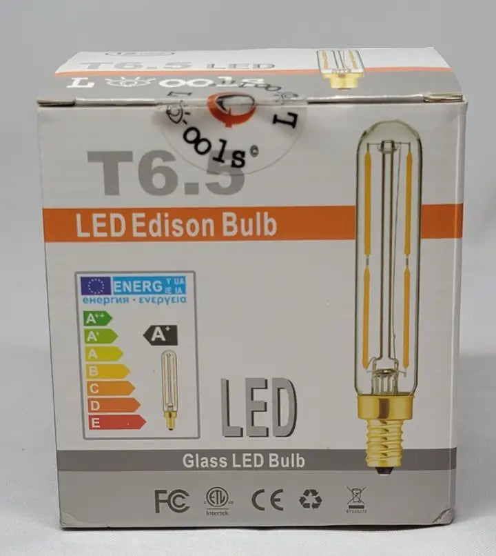 Boxed T6.5 LED Edison light bulb with energy efficiency rating, ideal for LED light bulbs