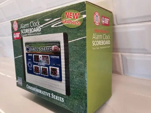 Penn State alarm clock with LED scoreboard and scoreboard alarm clock feature