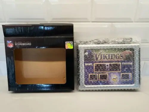 Vikings alarm clock and box featuring NFL Minnesota Vikings LED scoreboard display