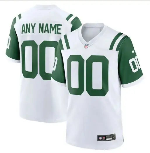 White and green New York Jets Nike Classic Alternate Custom Replica Jersey with number 00