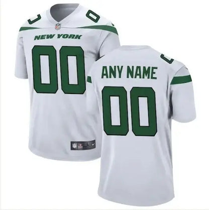 White and green New York Jets Nike custom game jersey showcasing Jets Nike custom design