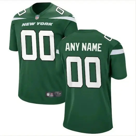Green New York Jets Nike Game Custom Jersey with 00 front and back for Jets Nike Game fans