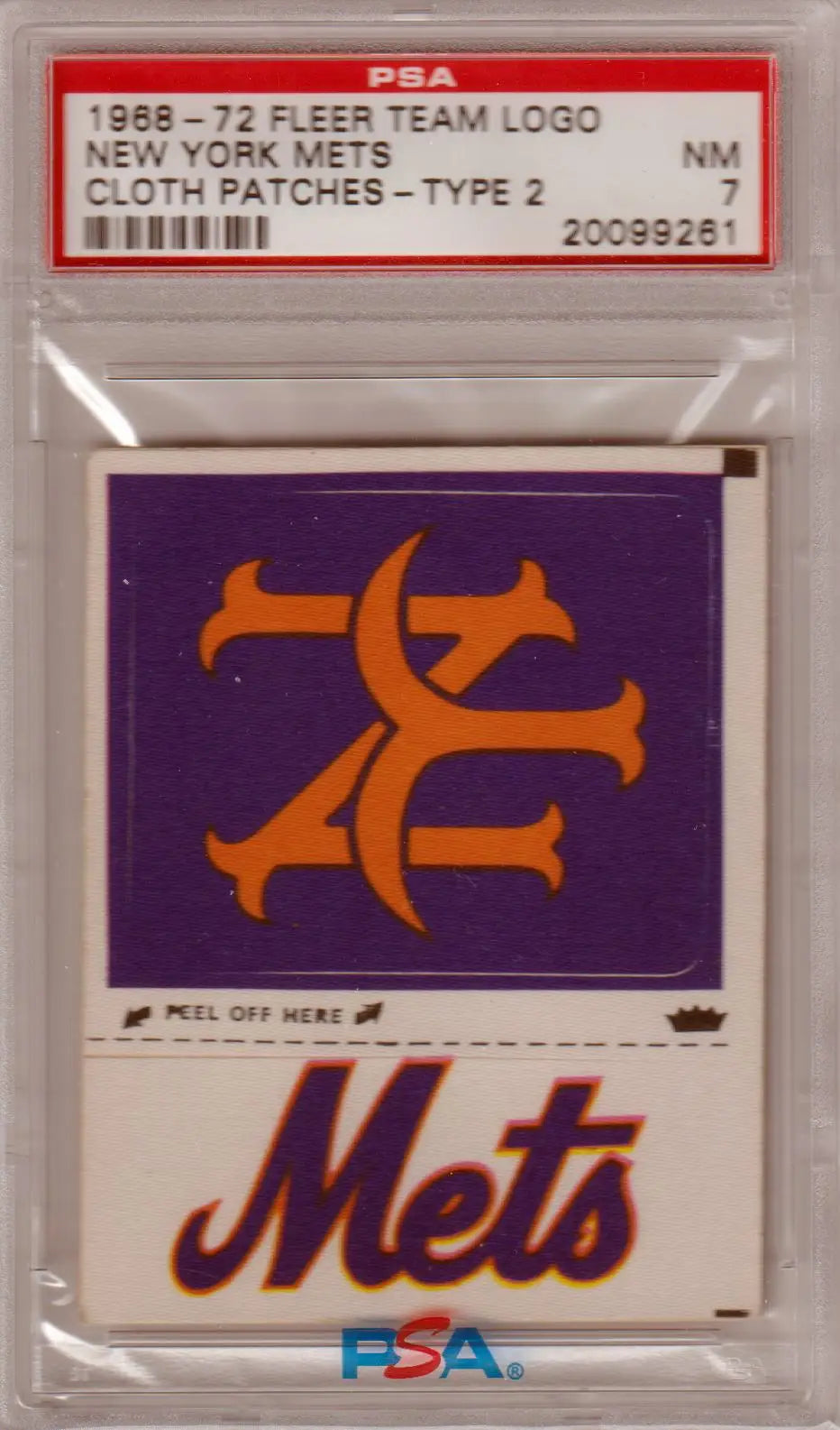 Graded New York Mets cloth patch with Fleer team logo from 1968-72 era, PSA 7 NM
