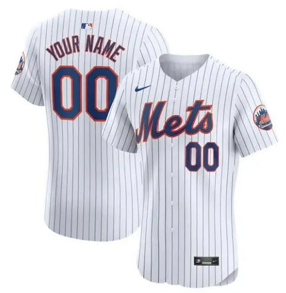 White pinstripe New York Mets Nike Home Elite Custom Baseball Jersey