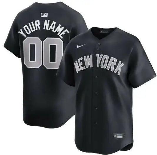 Black New York baseball jersey displayed in New York Yankees Nike Alternate Limited Custom Jersey – Navy