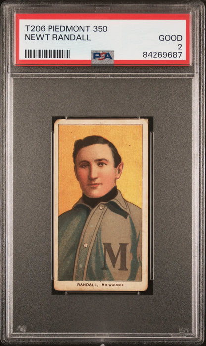Vintage T206 Piedmont trading card of Newt Randall in gray Montreal uniform