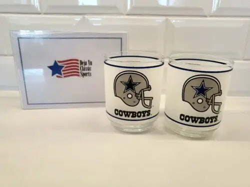 Dallas Cowboys frosted glass helmet shot glasses displayed in NFL promotional product