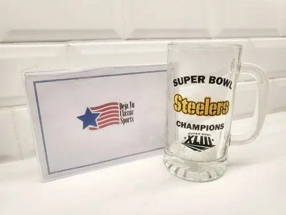 Steelers Super Bowl XLIII Champions beer stein mug celebrating Pittsburgh Steelers victory