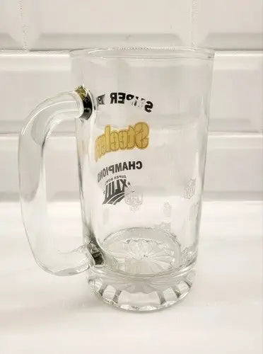 Clear glass beer mug featuring NFL 2008 Pittsburgh Steelers Super Bowl XLIII Championship