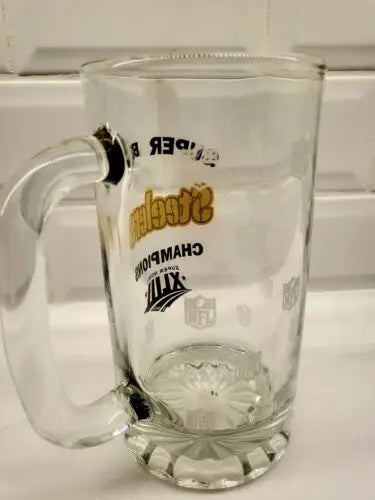 Glass Pittsburgh Steelers Superbowl XLIII Championship Beer Stein Mug featuring Superbowl XLIII logo