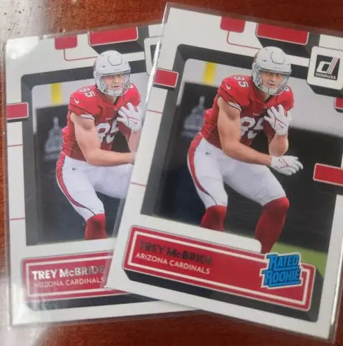Two Trey McBride football cards from NFL Arizona Cardinals card rookie lot