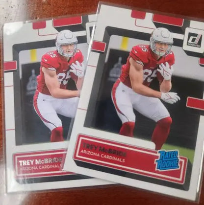Two Trey McBride football cards from NFL Arizona Cardinals card rookie lot