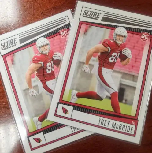 Two Trey McBride rookie football cards from the Arizona Cardinals card rookie lot