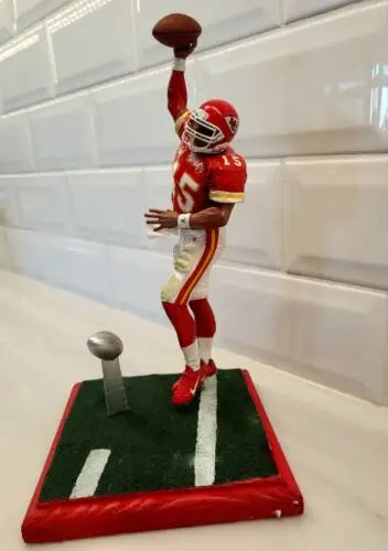 Kansas City Chiefs action figure featuring Custom McFarlane Patrick Mahomes with Super Bowl trophy
