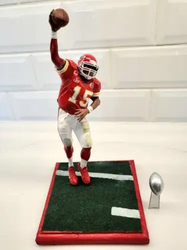 NFL Custom McFarlane Patrick Mahomes action figure with Super Bowl trophy display