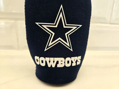Navy blue Dallas Cowboys bottle holder koozie for NFL fans and beverages