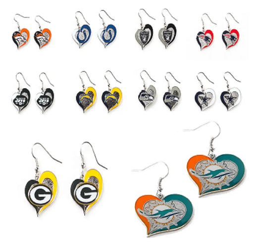 NFL Football Swirl Heart Earrings showcasing heart earrings with team logos
