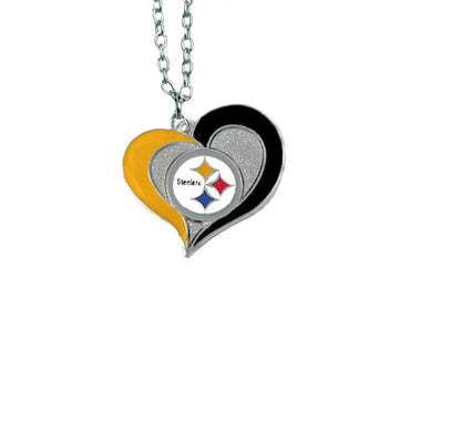Heart shaped pendant necklace with Pittsburgh Steelers logo in swirl heart design