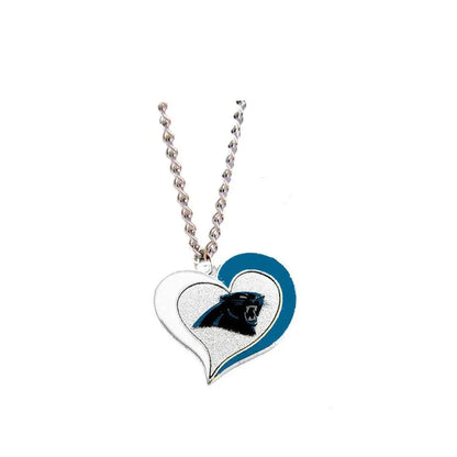 Heart shaped pendant necklace with Carolina Panthers logo in swirl heart shaped design