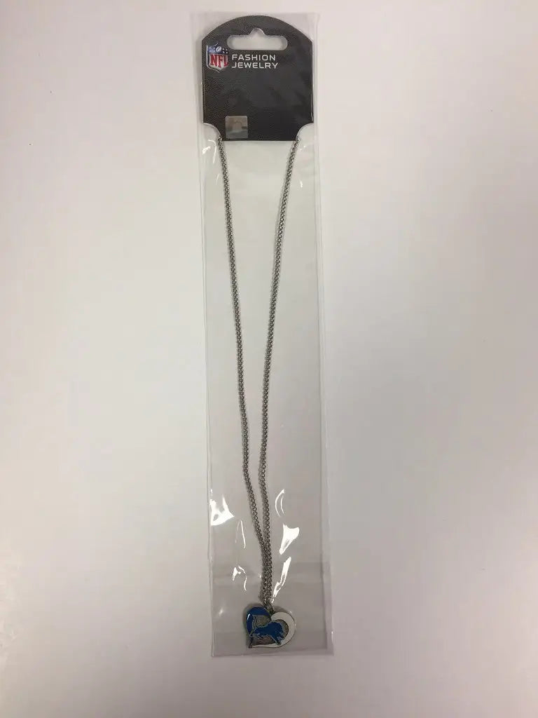 NFL Football Swirl Heart Necklace featuring a blue and yellow heart shaped pendant