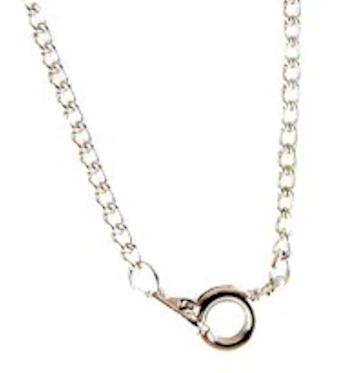 Silver chain necklace with a swirl heart shaped pendant and circular clasp for NFL teams