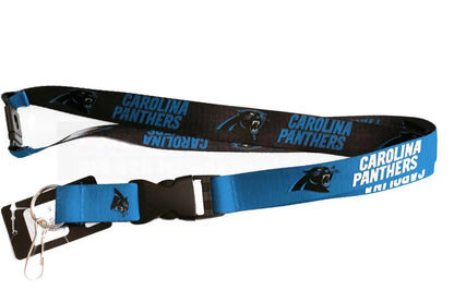 Carolina Panthers reversible lanyard with breakaway clip for NFL trading cards