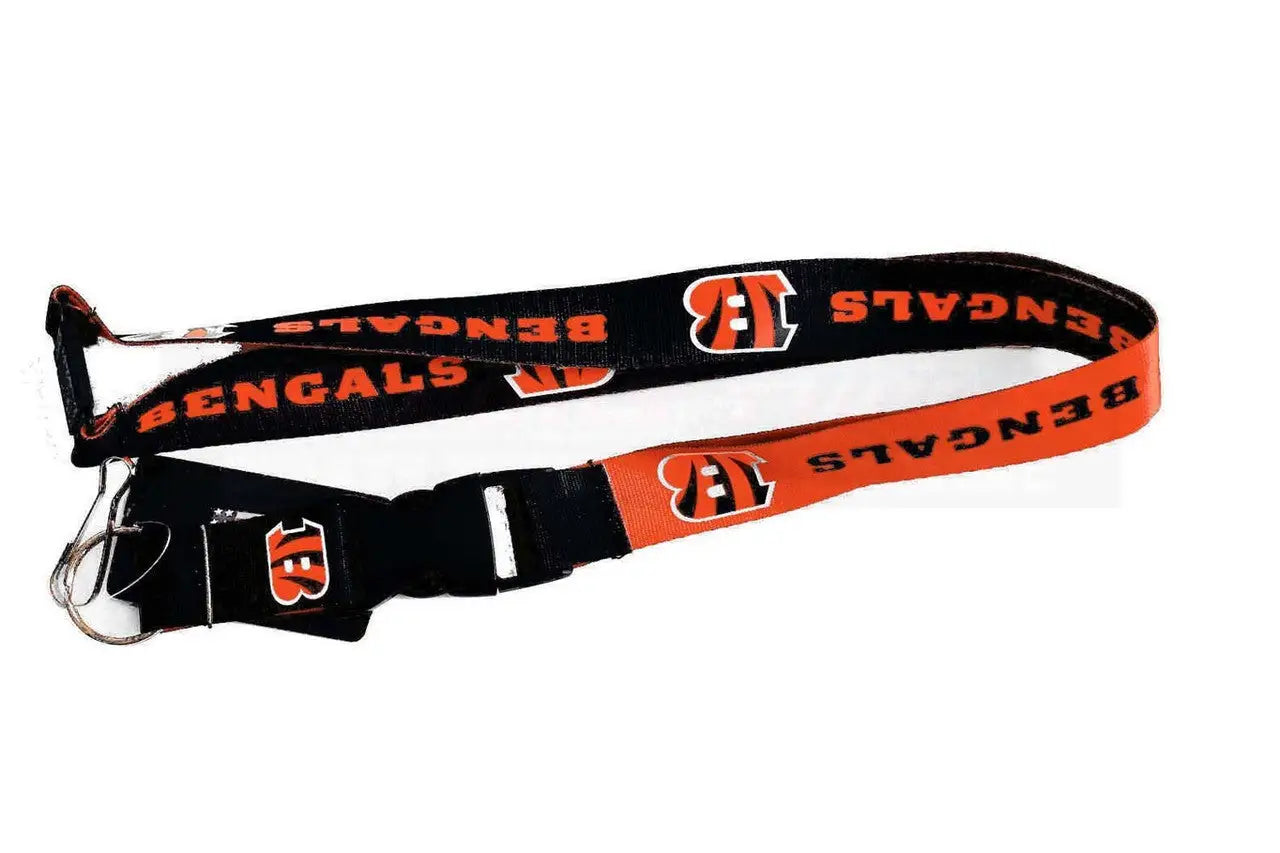 NFL Cincinnati Bengals reversible lanyard featuring team colors and logo for trading cards