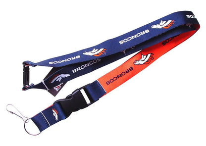 NFL Denver Broncos reversible lanyard with team colors and logo for trading cards