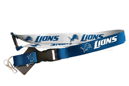 NFL Detroit Lions reversible lanyard featuring team logos and colors for trading cards