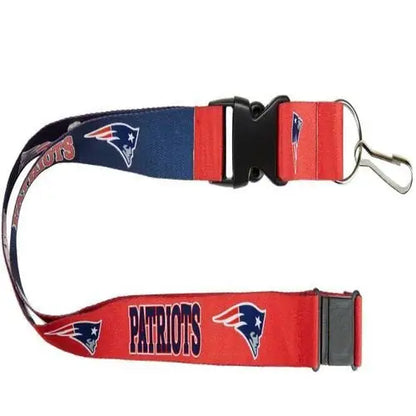 New England Patriots reversible lanyard with team colors and logos for trading cards