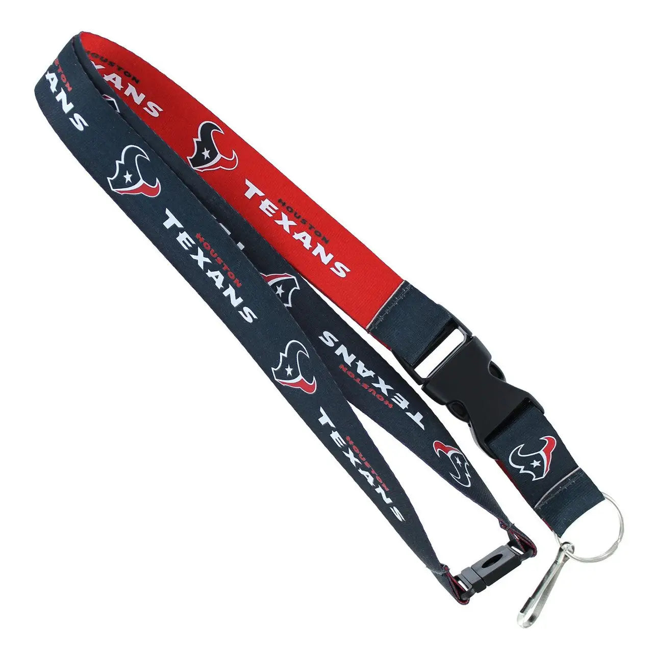 NFL Houston Texans reversible lanyard featuring team logo and colors for trading cards