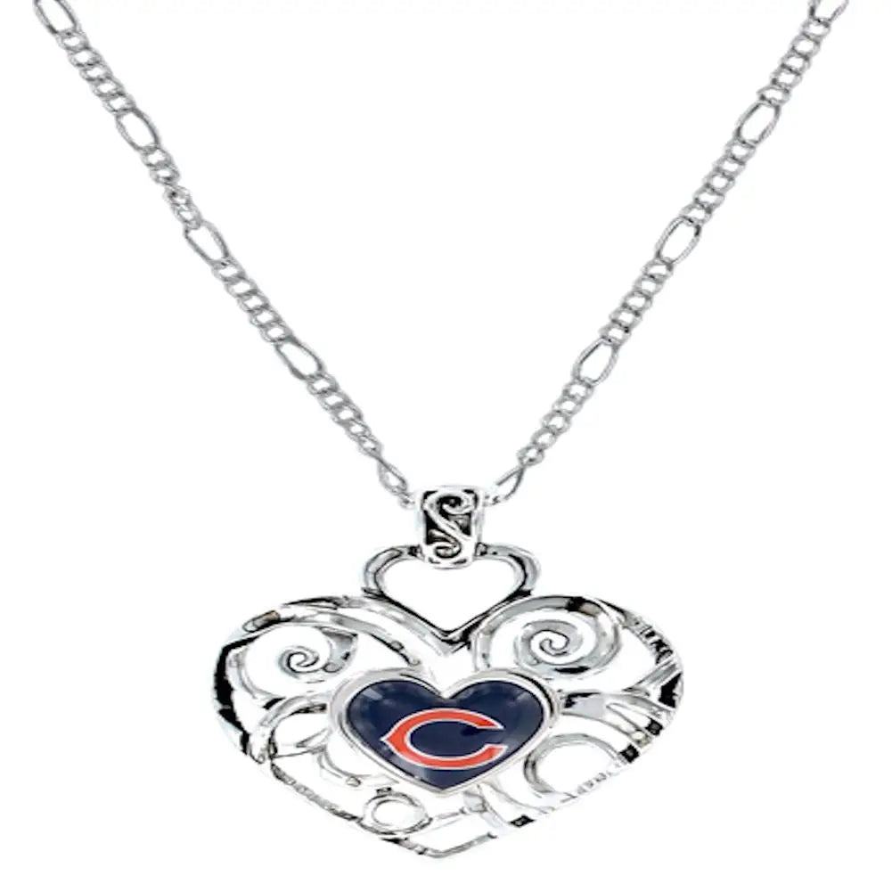 Silver heart-shaped ivy pendant featuring Chicago Bears logo for NFL team fans