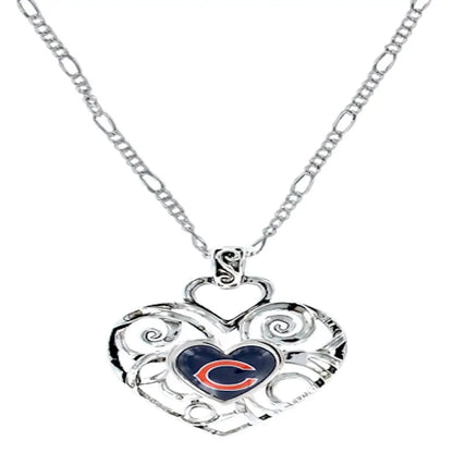 Silver heart-shaped ivy pendant featuring Chicago Bears logo for NFL team fans
