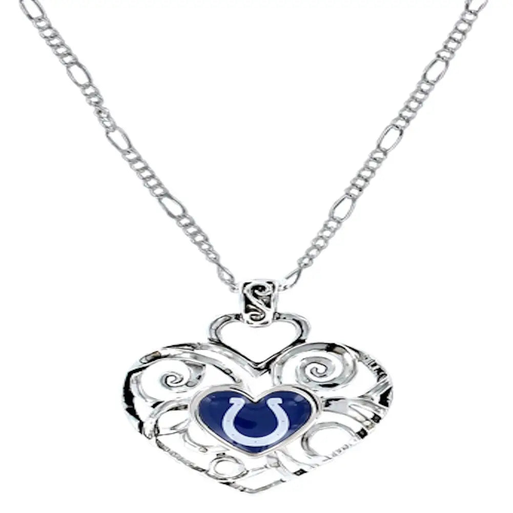 Silver heart-shaped pendant necklace with blue stone for NFL Team Ivy design
