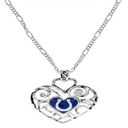 Silver heart-shaped pendant necklace with blue stone for NFL Team Ivy design