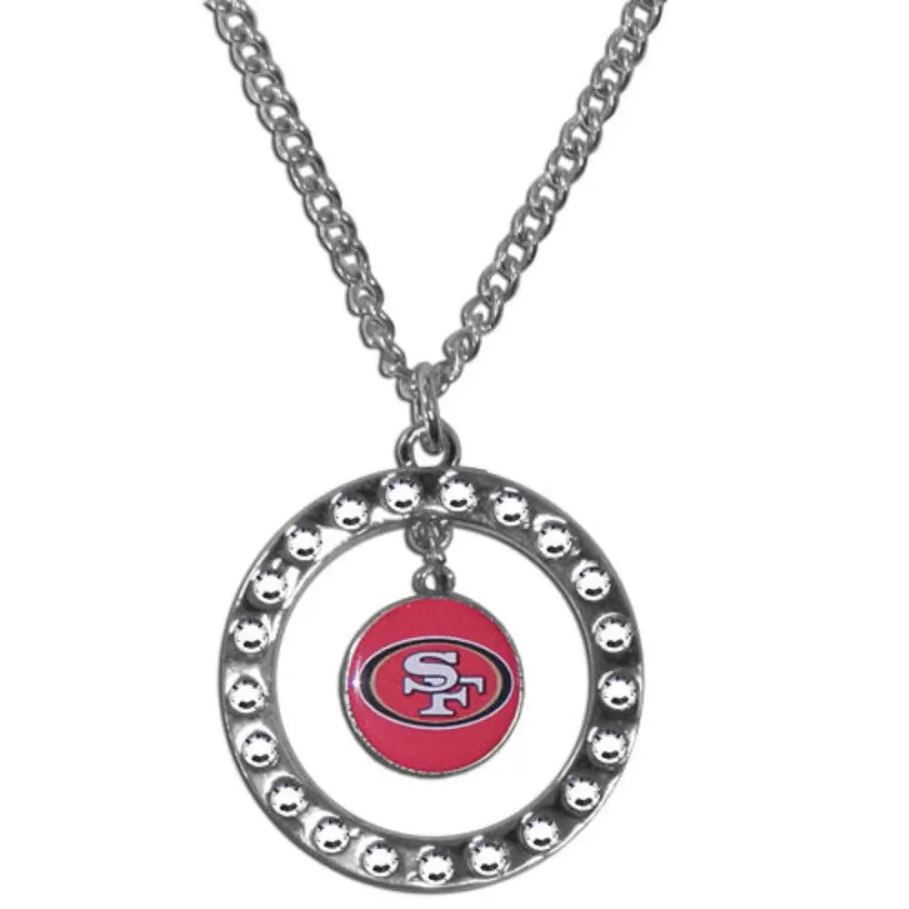 Circular San Francisco 49ers rhinestone hoop necklace featuring logo and dazzling rhinestones