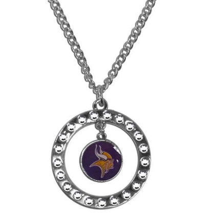 Circular Minnesota Vikings Rhinestone Hoop Necklace with logo charm and rhinestones
