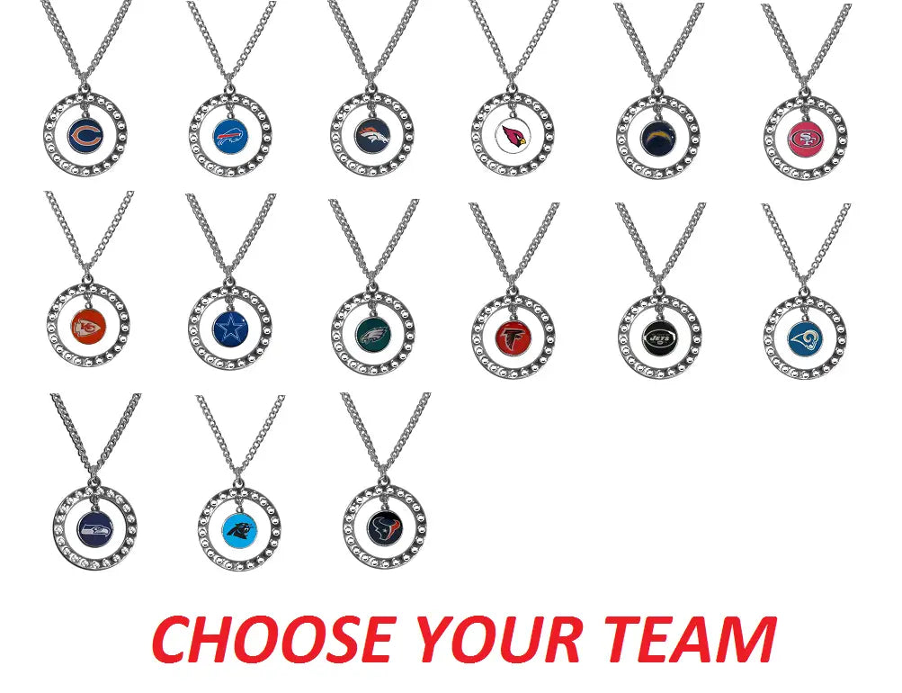 NFL Football Team Logo rhinestone hoop necklace with colorful gemstones and charms
