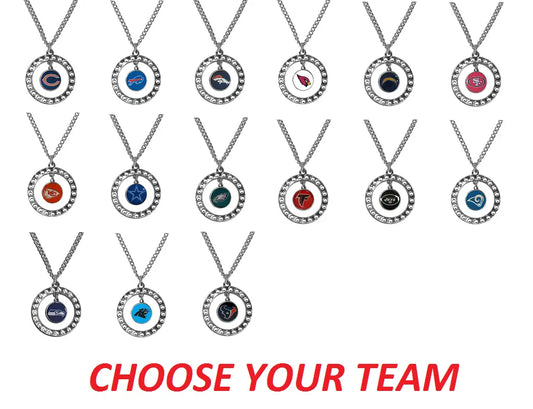 NFL Football Team Logo rhinestone hoop necklace with colorful gemstones and charms