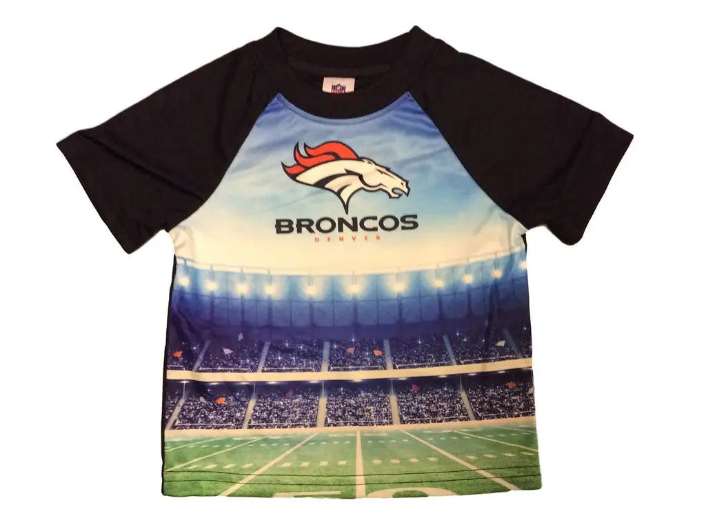 Denver Broncos Kids Short Sleeve Stadium Tee featuring a vibrant stadium image