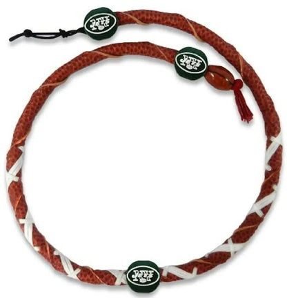 Braided leather necklace with New York Jets logo charms for team spirit and style