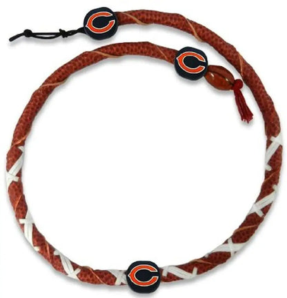 Braided leather necklace featuring Chicago Bears logo charms for NFL fans and team pride